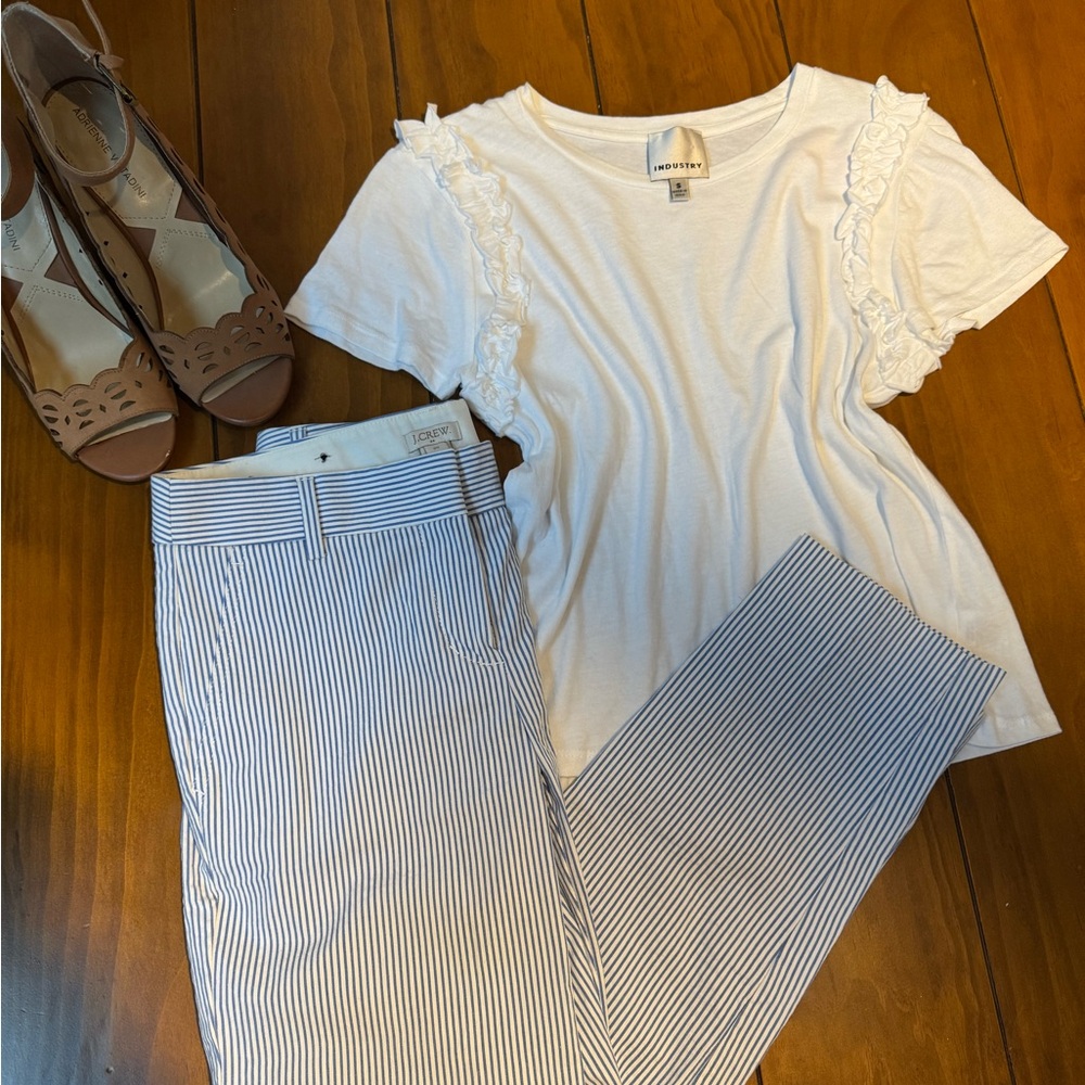 J Crew White and Blue Striped Pants
